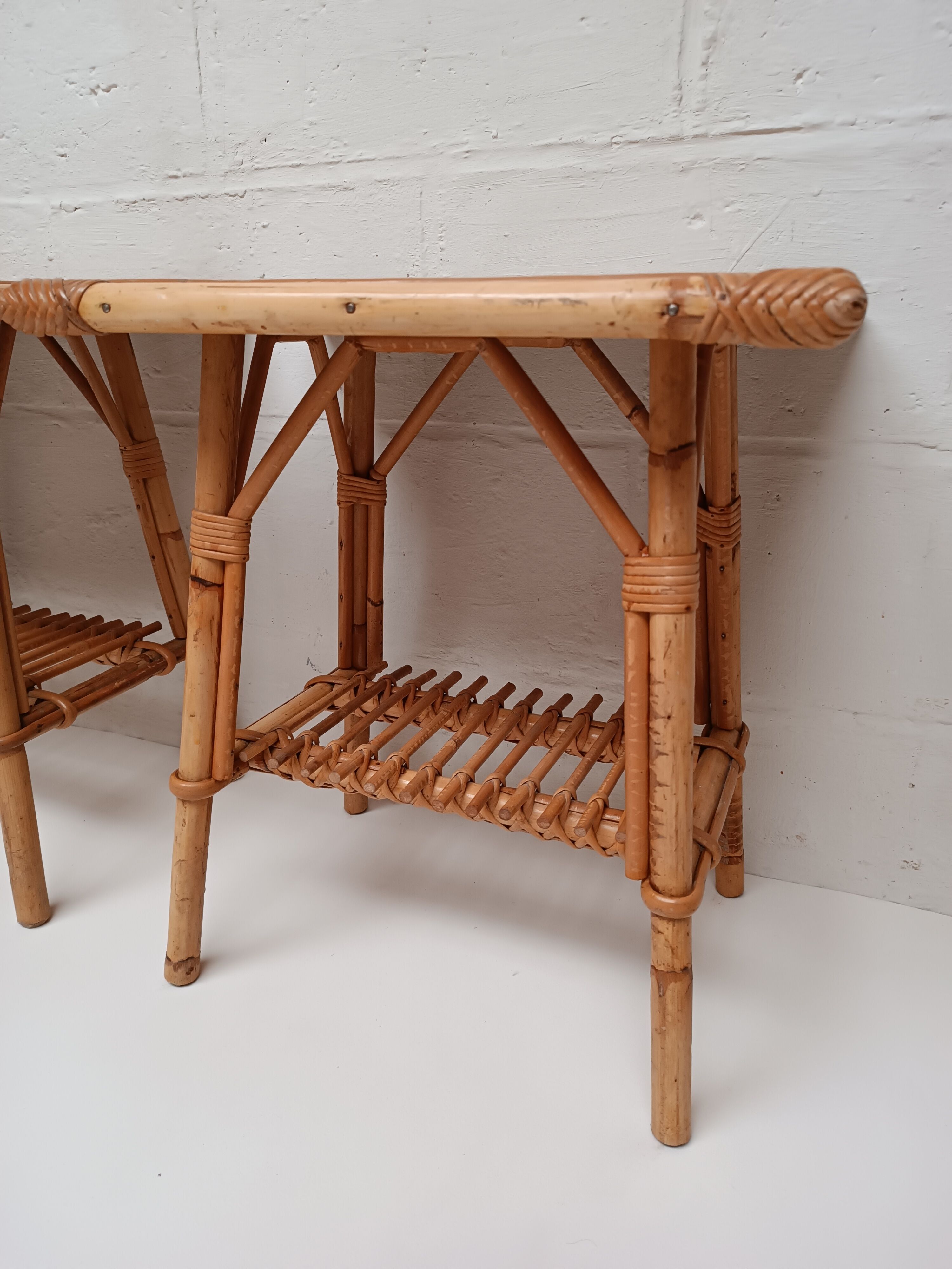 Pair of vintage rattan bedside tables