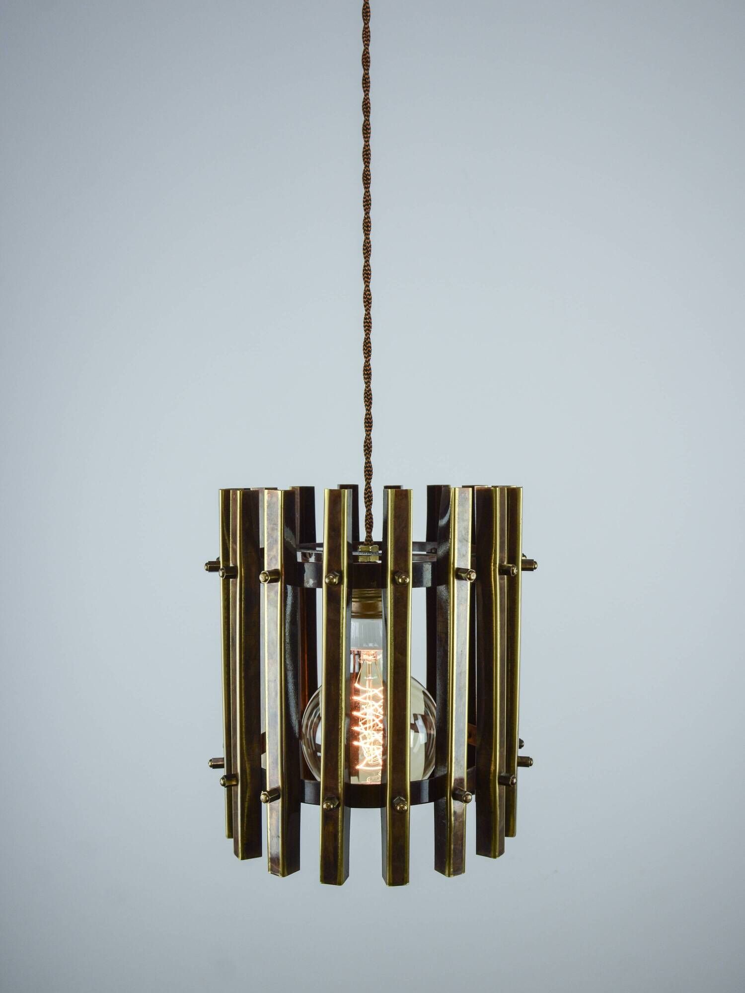 Italian Brutalist Brass-Metal Pendant Lamp