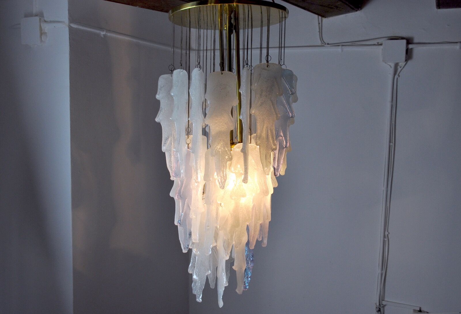 Albano Poli waterfall hanging lamp, 1970, Murano Italy