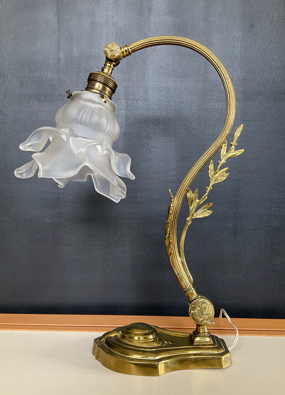 Bronze and glass paste swan neck lamp from the 1960s.