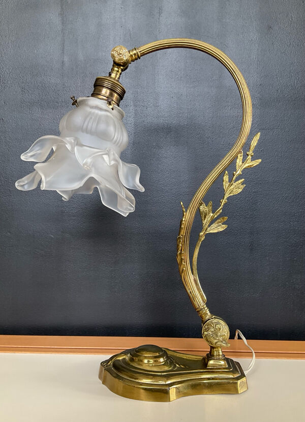 Lampe col de cygne en bronze et pâte de verre des années 60