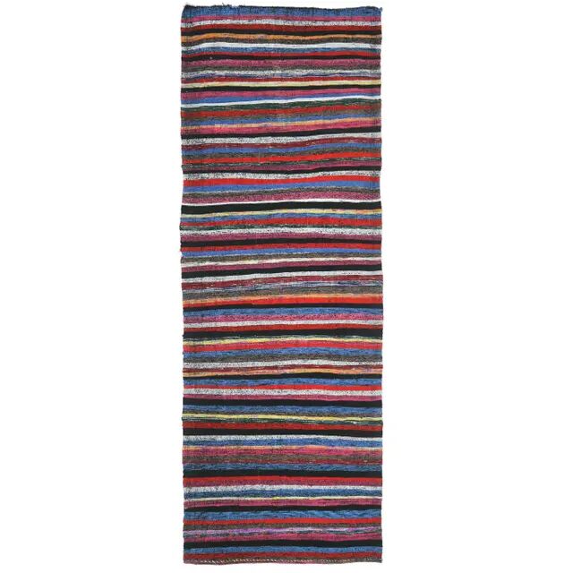 Vintage Turkish Hand-Knotted Wool Cotton Red Kilim Runner Rug 107x336
