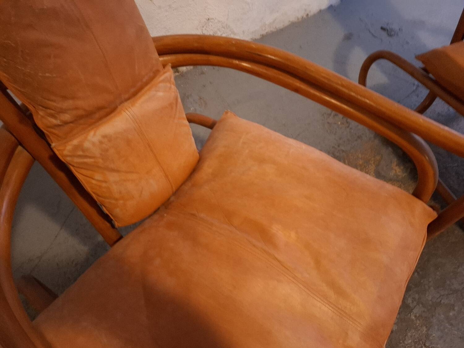 Set de fauteuils en bambou et cuir années 60'S
