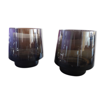 Pair of whiskey glasses/smoked thick glass cocktail - 1960s/1970s