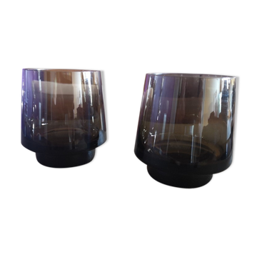 Pair of whiskey glasses/smoked thick glass cocktail - 1960s/1970s