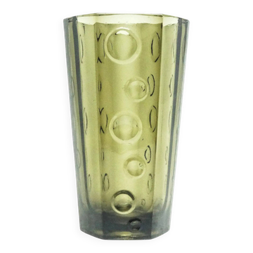 Mid-century modern vase, olive glass, Ząbkowice, Poland, 1970s