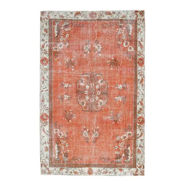 Vintage Turkish Oushak Handmade Wool Cotton Red Area Rug 191x311