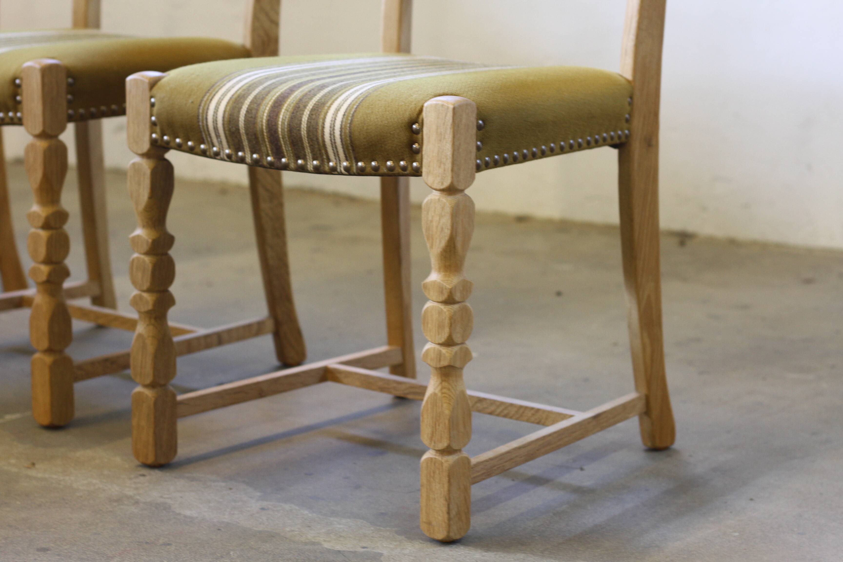 Brutalist Danish Modern Oak Dining Chairs in the style of Henning Kjærnulf
