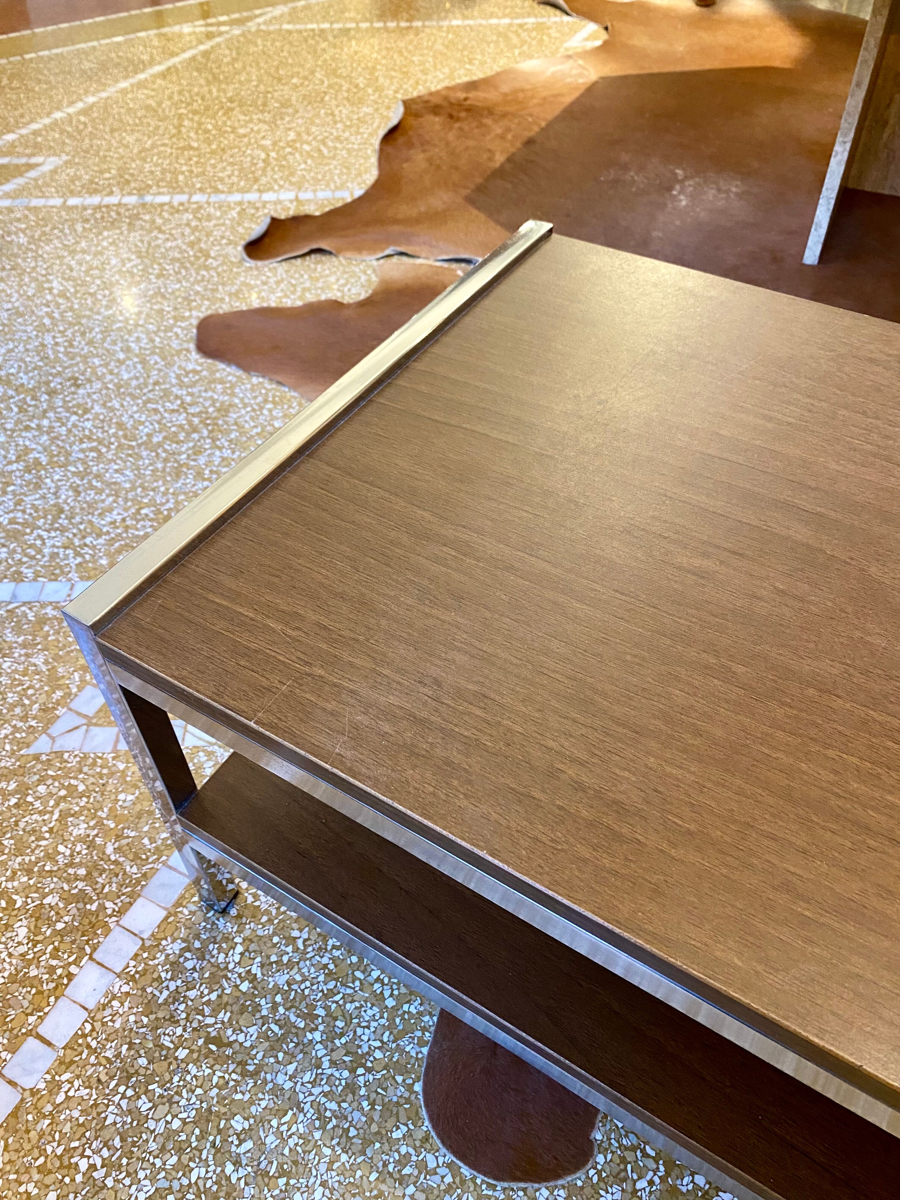 Coffee table in wood and chrome metal from the 70s