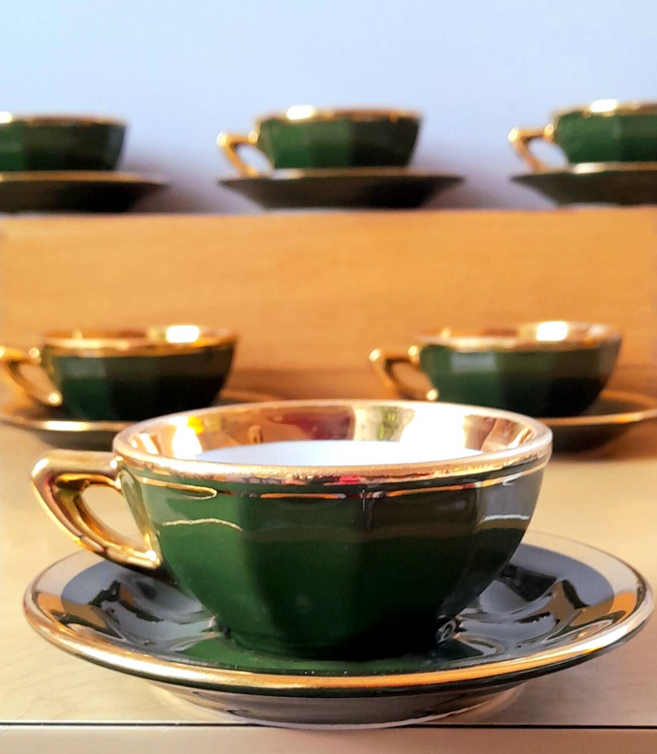 Lot de 6 tasses bistrot apilco vert et or 50s
