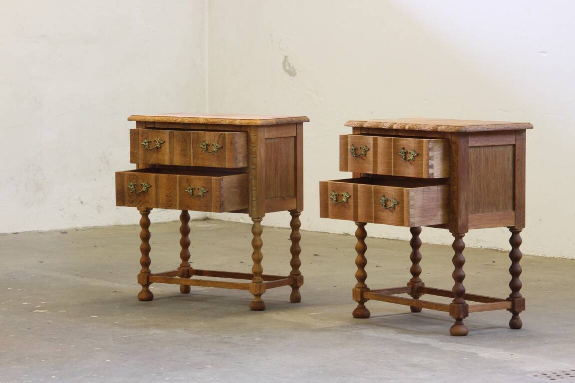 Vintage 1960s Danish modern oak nightstands in the style of Henning Kjærnulf