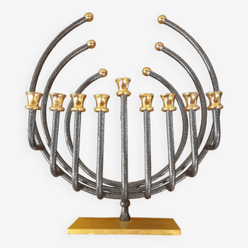 Menorah Hanoukia gold and silver plated, made in Israel by Karshi, 1970