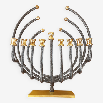 Menorah Hanoukia plaquée or et argent, made in Israël par Karshi, 1970