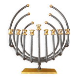 Menorah Hanoukia gold and silver plated, made in Israel by Karshi, 1970