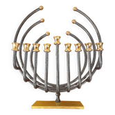 Menorah Hanoukia plaquée or et argent, made in Israël par Karshi, 1970