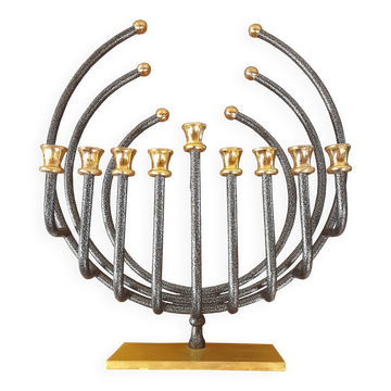 Menorah Hanoukia gold and silver plated, made in Israel by Karshi, 1970