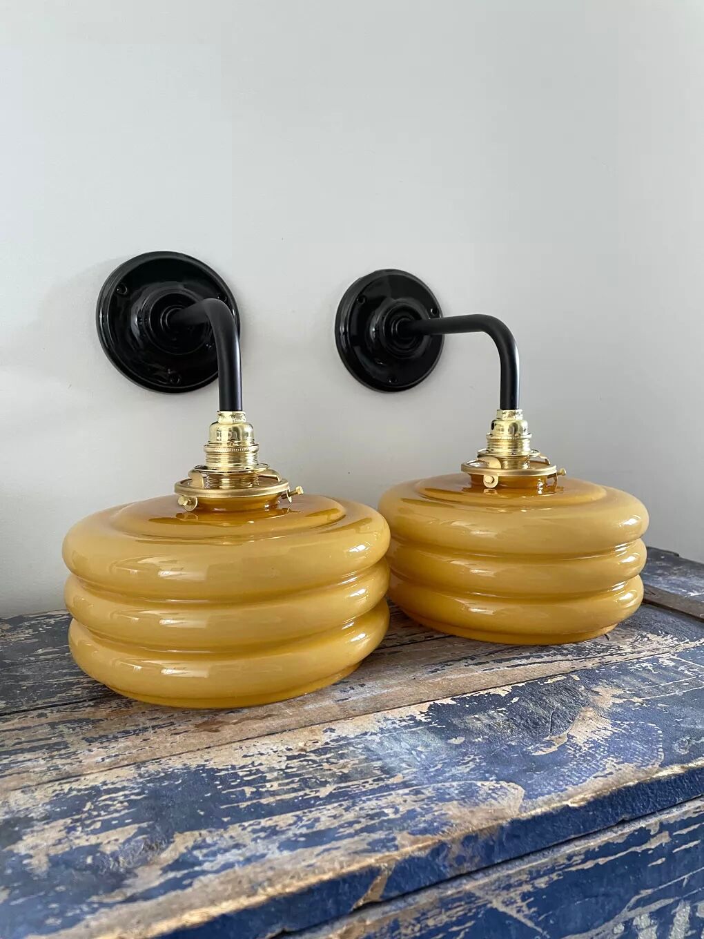 Pair of art deco opaline wall lights