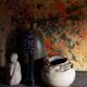 Potter's ball vase "like a flower" vintage glazed ceramic