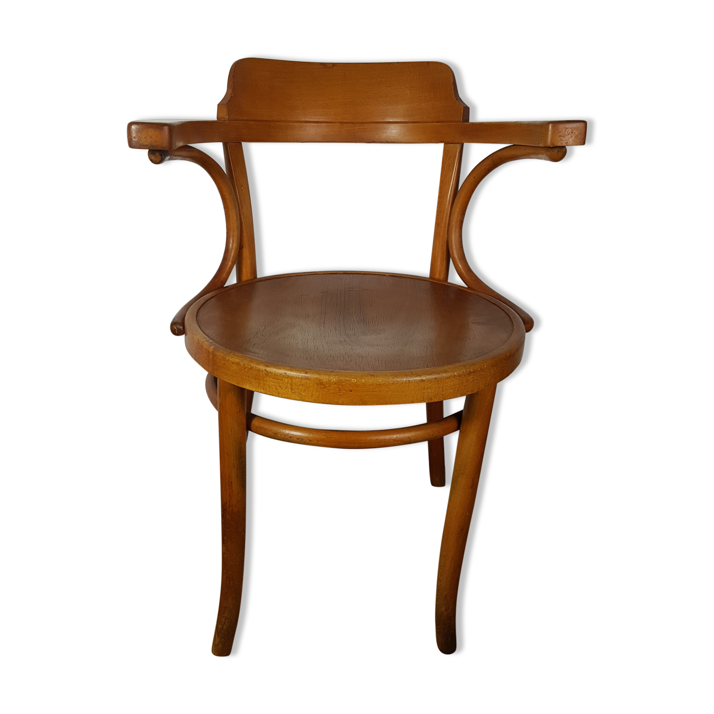 Old curved wooden armchair, 1930/1950. 78x58x48 cm.