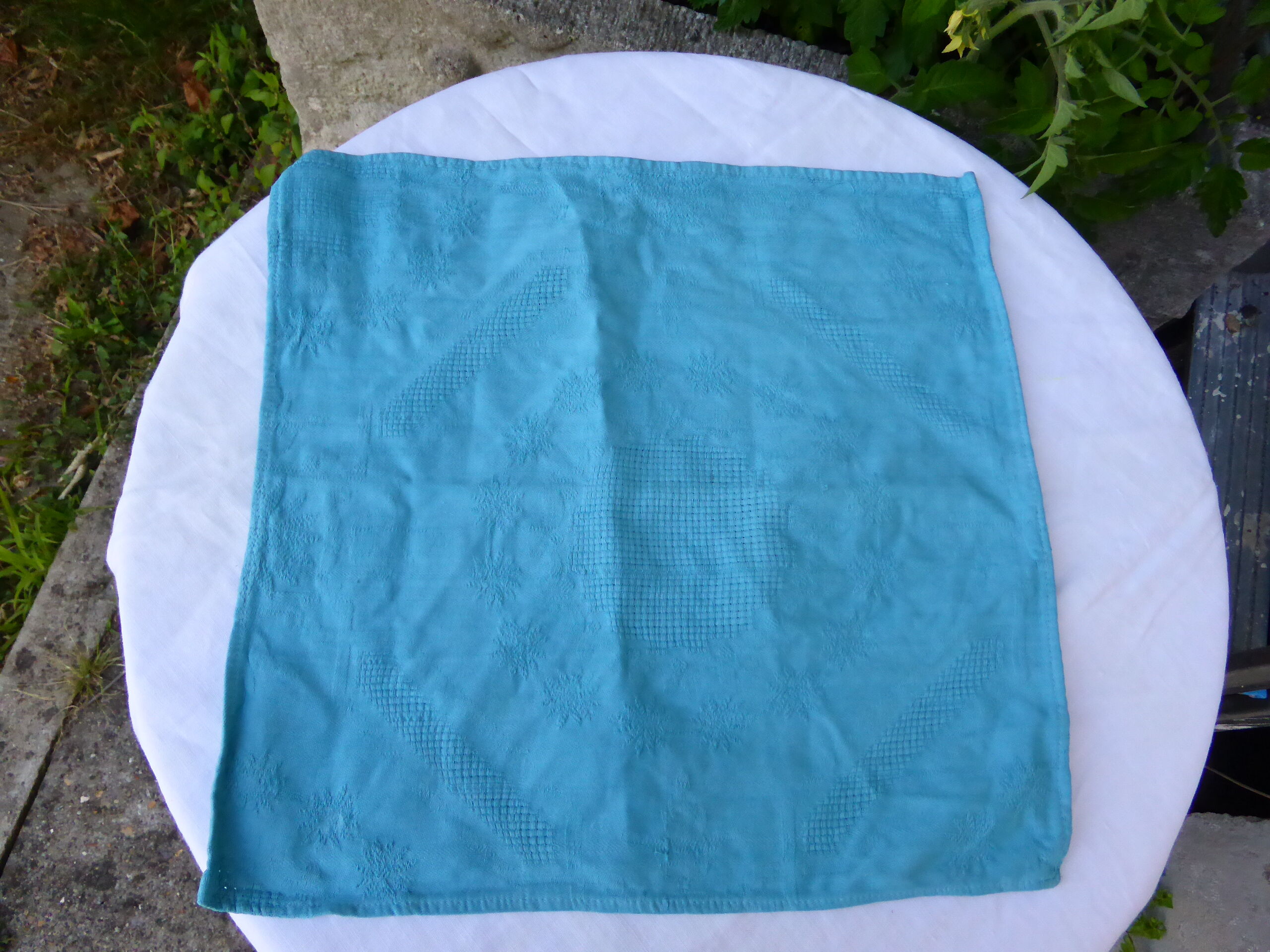 6 damask cotton towels, blue hue, woven, art deco