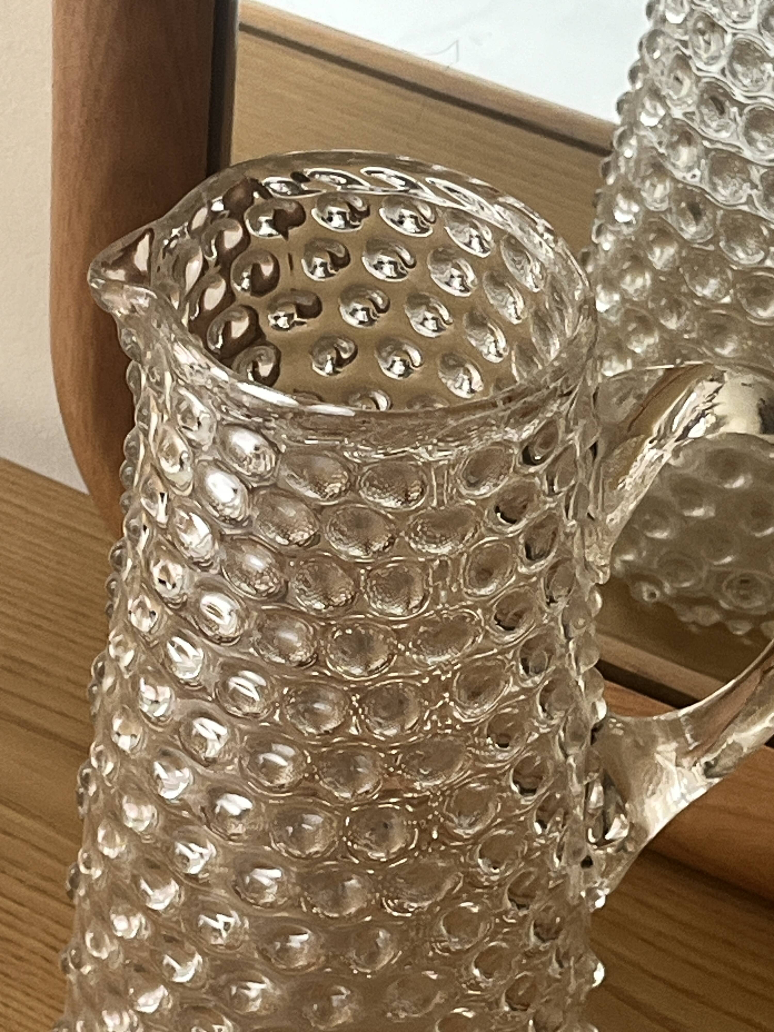 Vintage beaded and mouth-blown carafe or vase in rostrato glass, Italy 1930