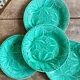 Set of 8 vintage green faience dessert plates, majolica.