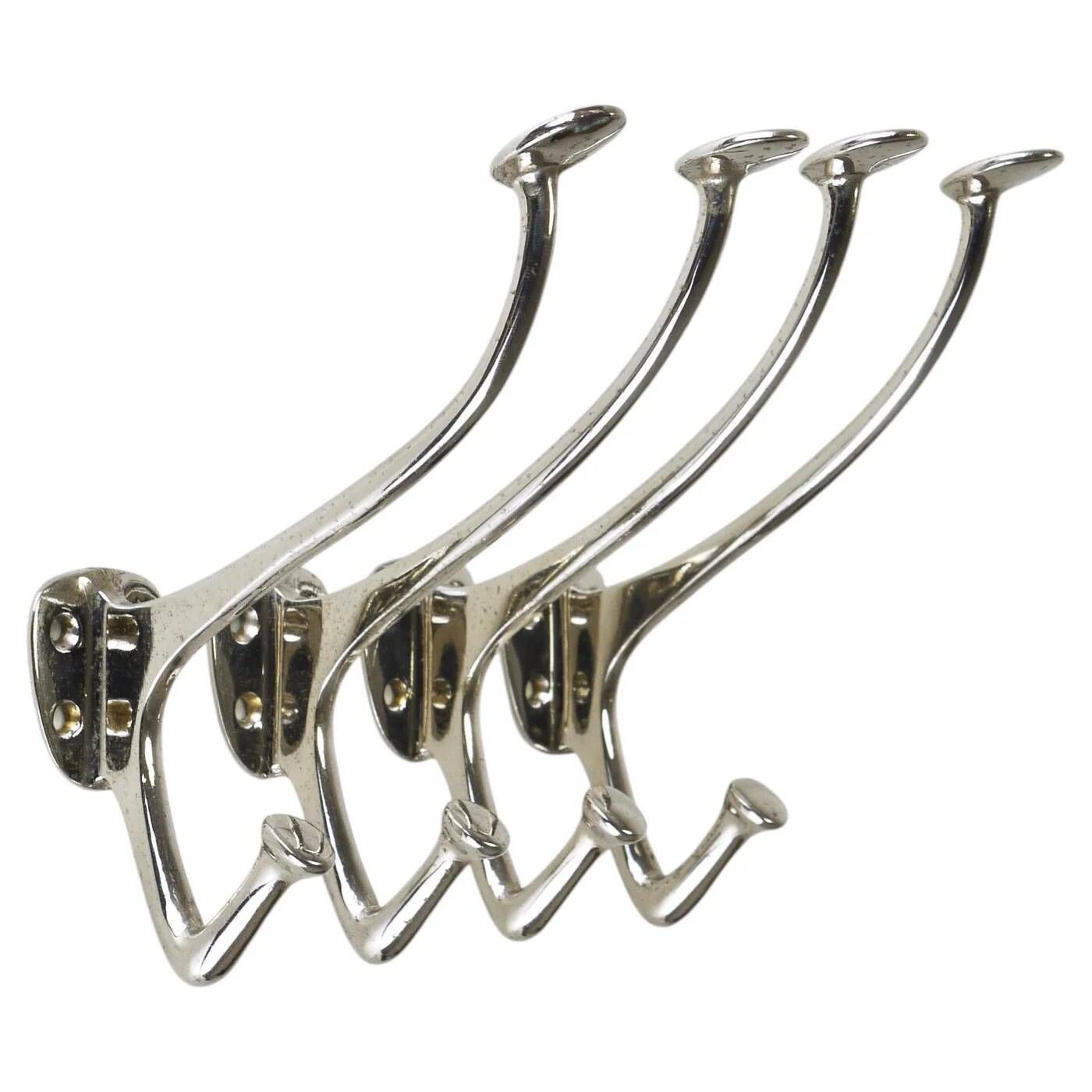 Up to 4 Adolf Loos Art Nouveau Nickel Brass Wall Hooks Café Capua Vienna