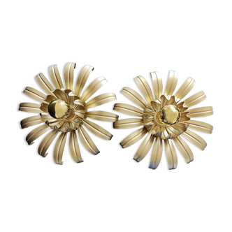 Golden metal flower sconces