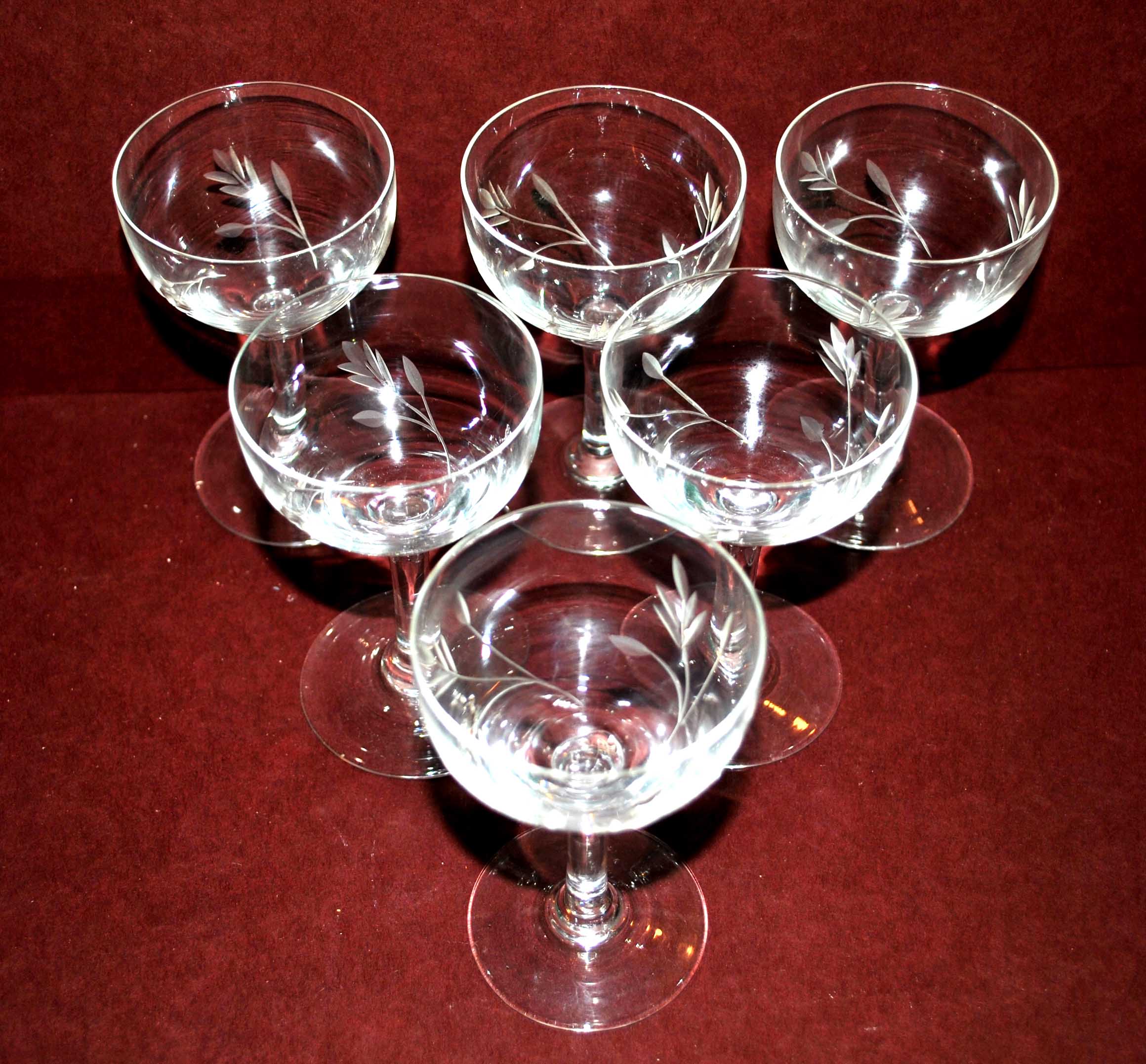 Set of 6 vintage walking glasses in engraved blown glass - aperitif rum bistrot 10cm