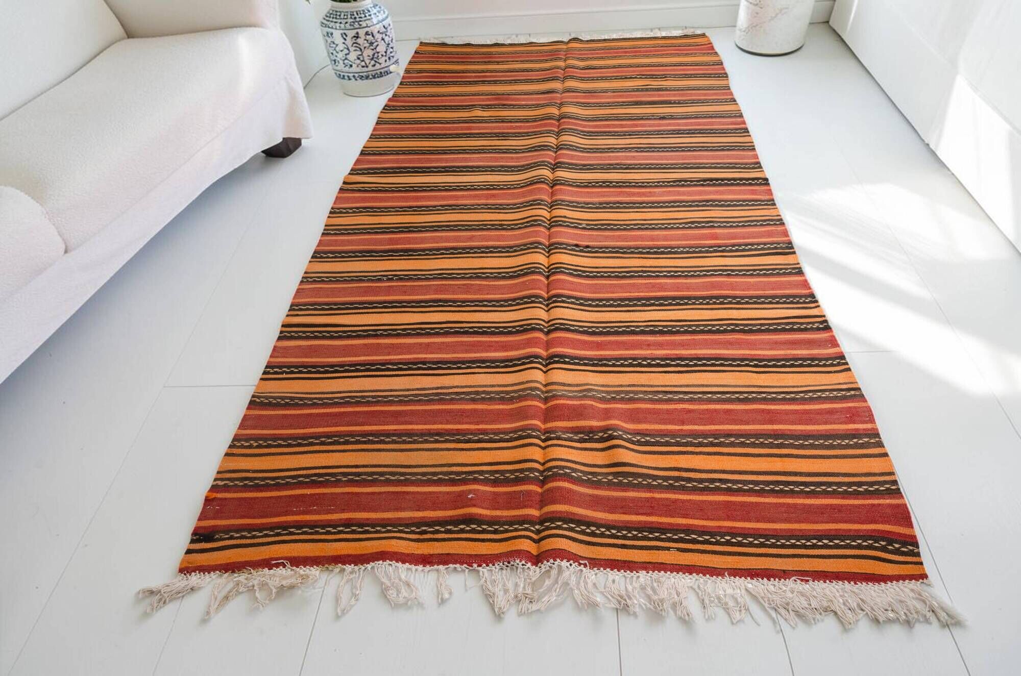 Extra Long Vintage Striped Anatolian Kilim – 337 x 139 cm – sku 134