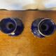 Pair of antique cobalt blue ceramic vases + vintage metal decor