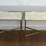 Pair of brass side tables with antique mirrored tops from Maison Jansen