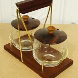 Scandinavian condiment servant made of olive wood