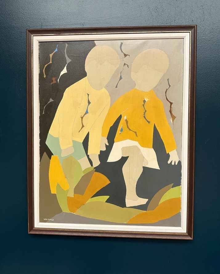 Original Swedish Oil on Canvas – “Children” by Hans Osswald – Vintage