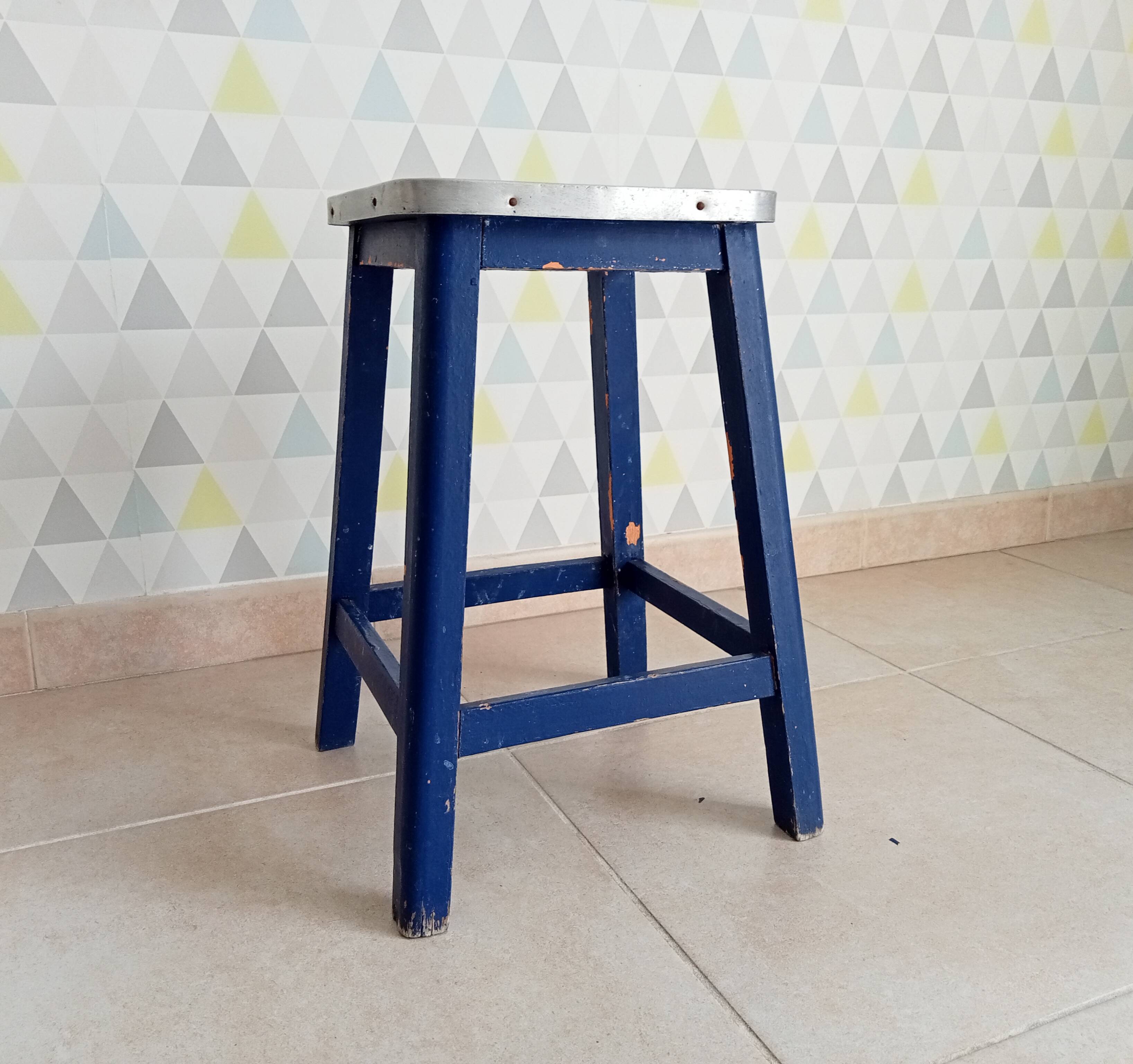 Tabouret vintage assise cerclée années 60/70