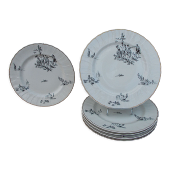 6 flat plates Bernardaud Porcelaine Limoges Marie Antoinette