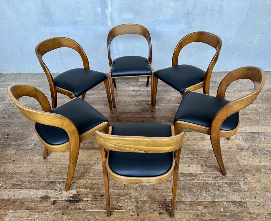 Set of 6 Baumann Gondola bistro chairs in curved wood