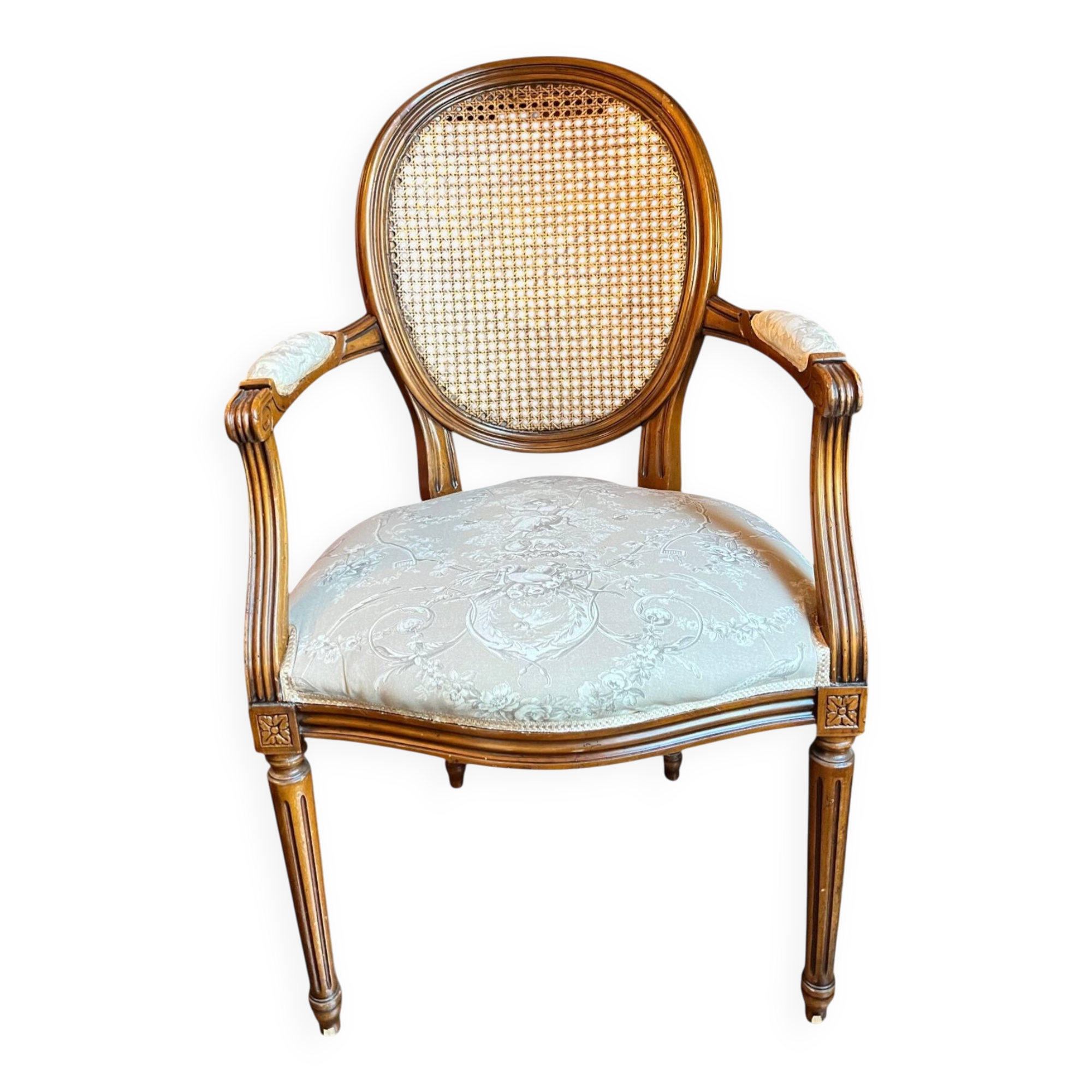Louis XVI style medallion armchair with caning, 20th century.