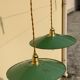 Pair of suspension in green and white enamelled sheet metal firm style indus braided golden threads