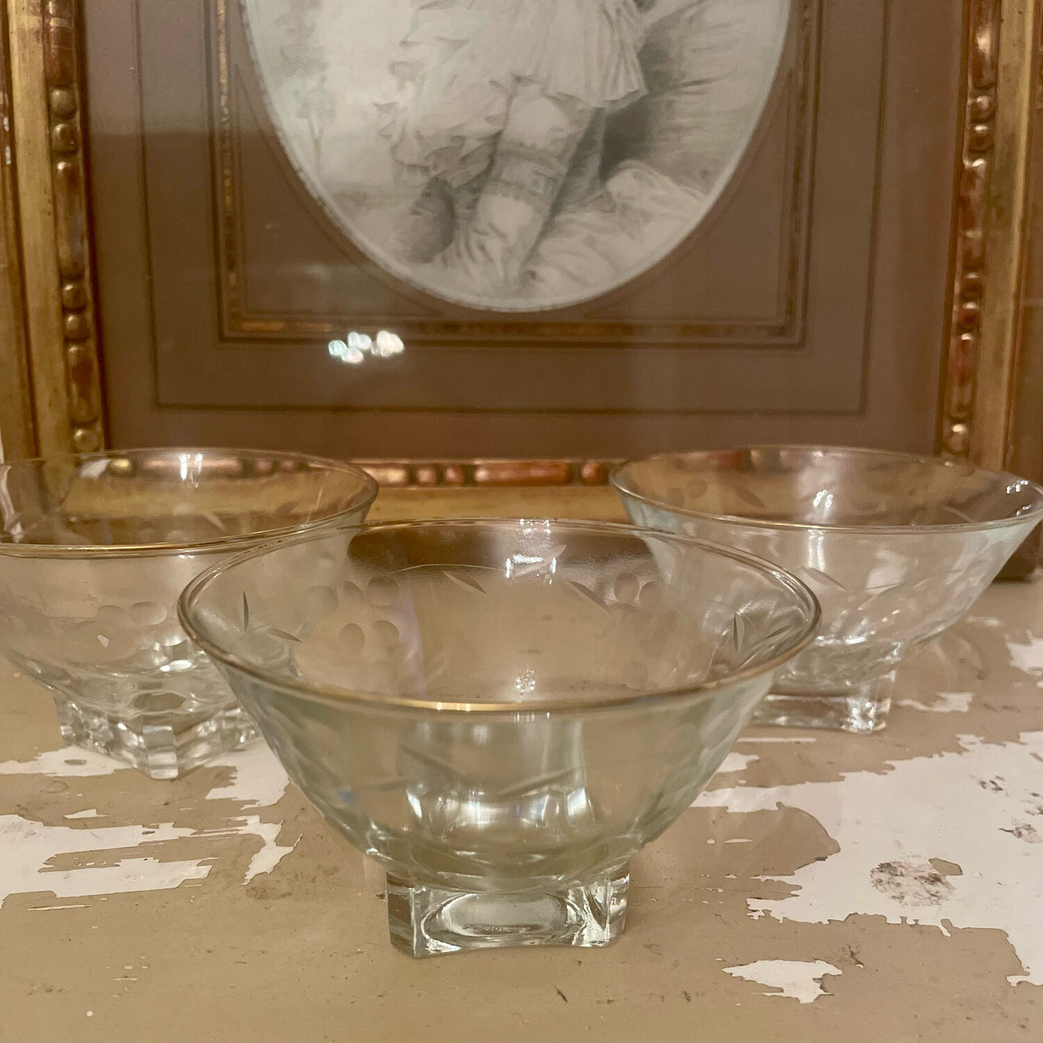 Set of 3 old champagne or cocktail glasses