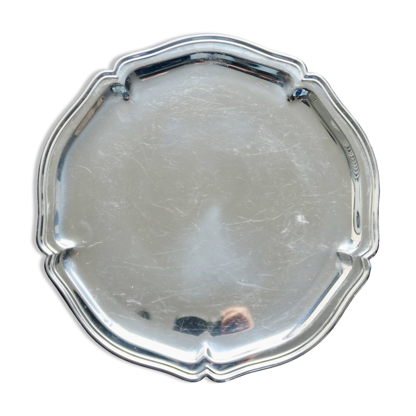 Vintage round tray in shiny silver metal - Bistro style