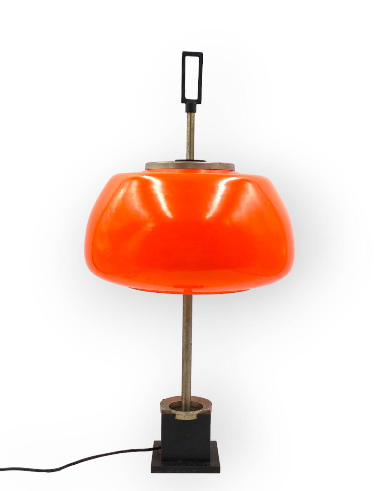 Oscar Torlasco, orange glass table / desk lamp, Prod. Lumi, 1960 ca.