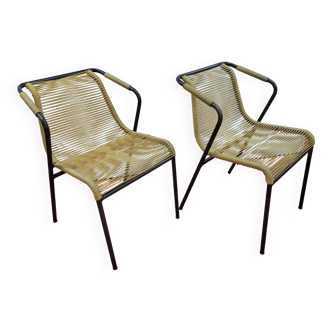 Pair of scoubidou armchairs from the 60s/70s