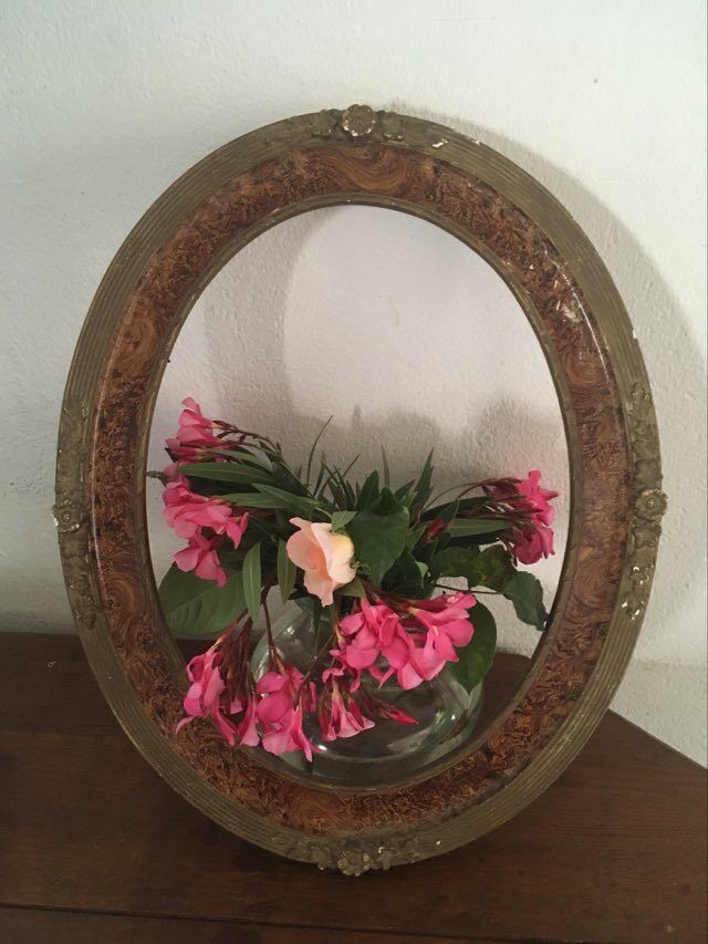Oval frame in wood and gilded stucco