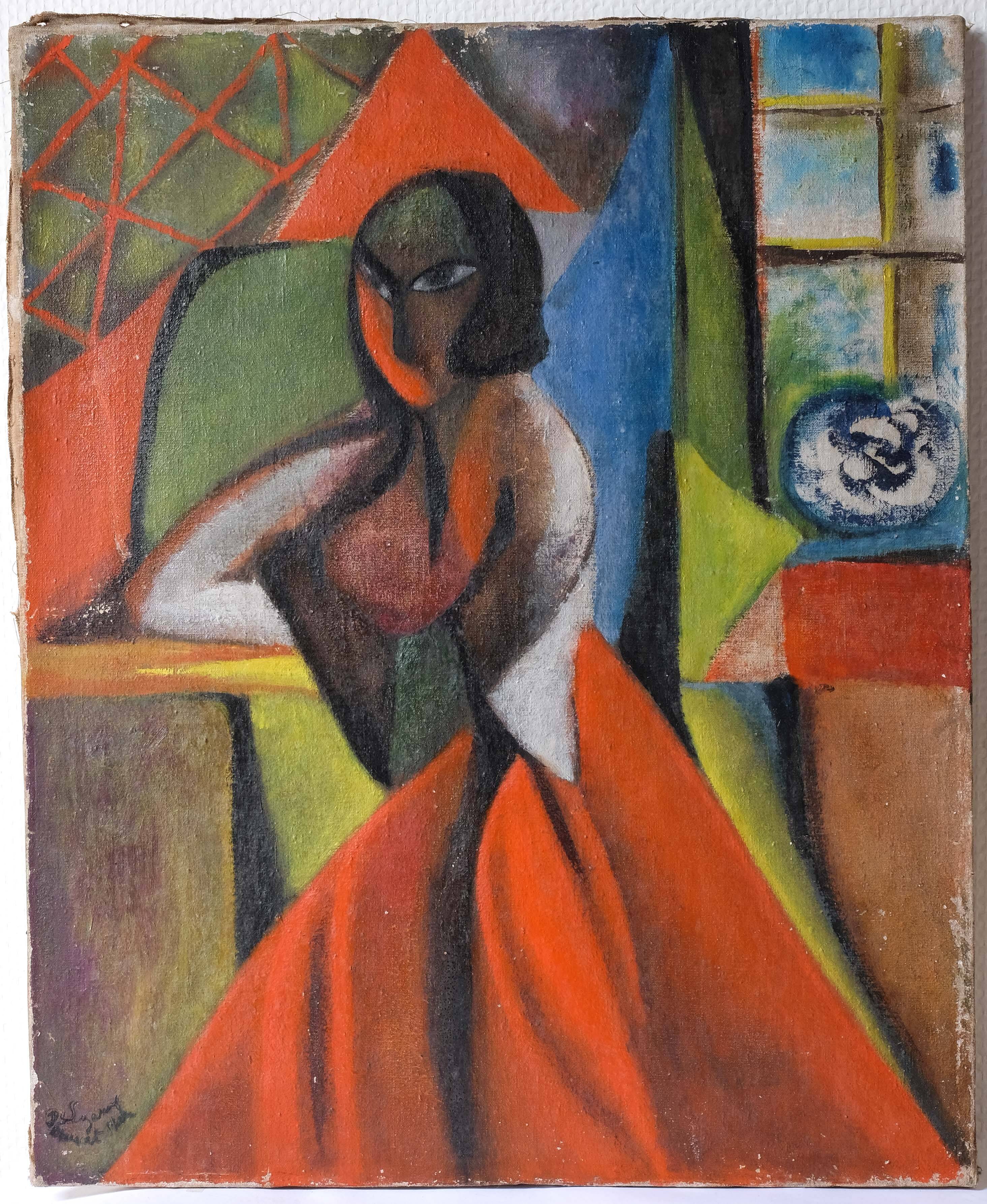 Expressionist Woman Cubist Portrait Painting