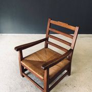 Rustic Oak & Rush Armchair, France, 1930s