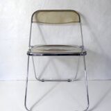 Vintage design folding chair in chrome and smoked polycarbonate