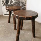 Pair of brutalist wooden stools