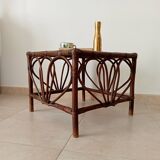 Vintage rattan and bamboo coffee table, 51*51 cm