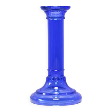 Bougeoir en verre bleu vintage haut